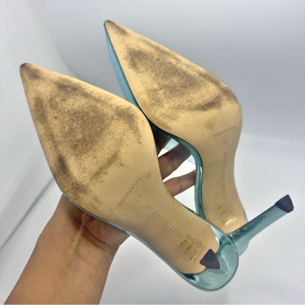 Good American Blue Pointed Toe Pumps Mules High Heels PVC Women Size 7.5 - Picture 8 of 9
